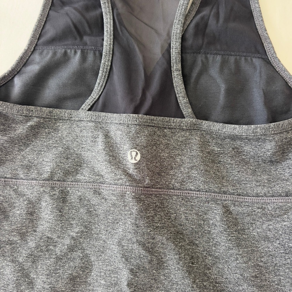 Lululemon Grey Heathered Surplice Racerback Tank Top with Mesh Back - Picture 3 of 4